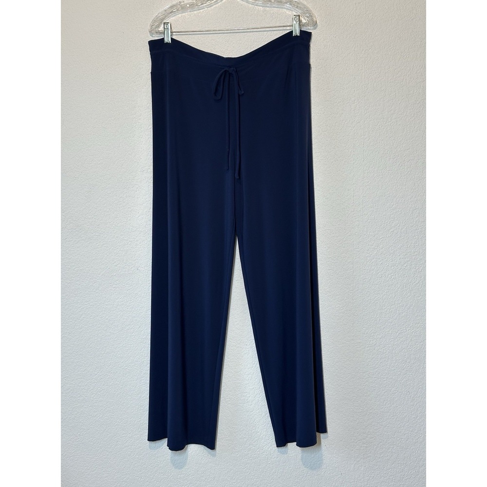 Norma Kamali Navy Blue Wide Leg Stretch Jersey Knit High Waist Pull On Pants